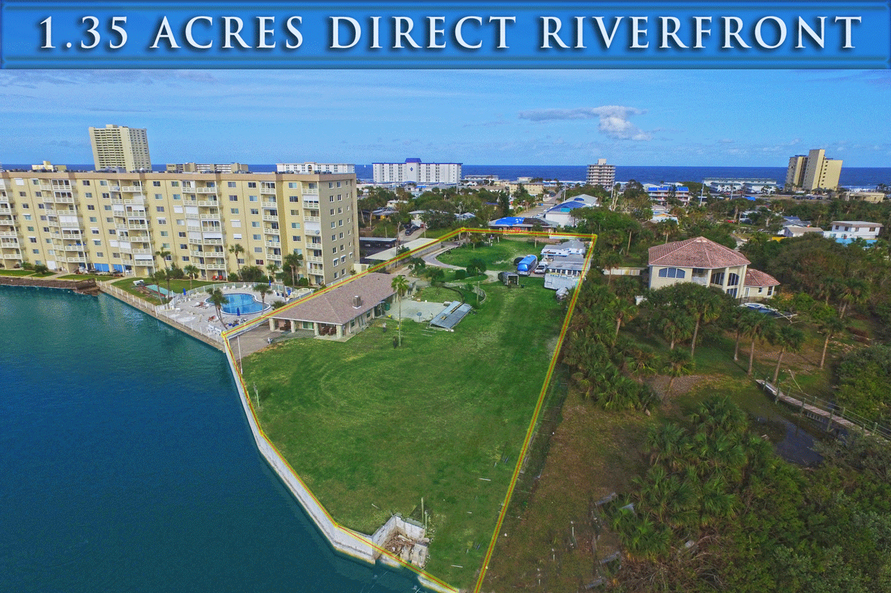 Riverfront homes for sale in Port Orange Florida. 1.35 acres beachside along the Intracoastal Waterway. Zoned Multifamily or Assisted Living Facility - East River View